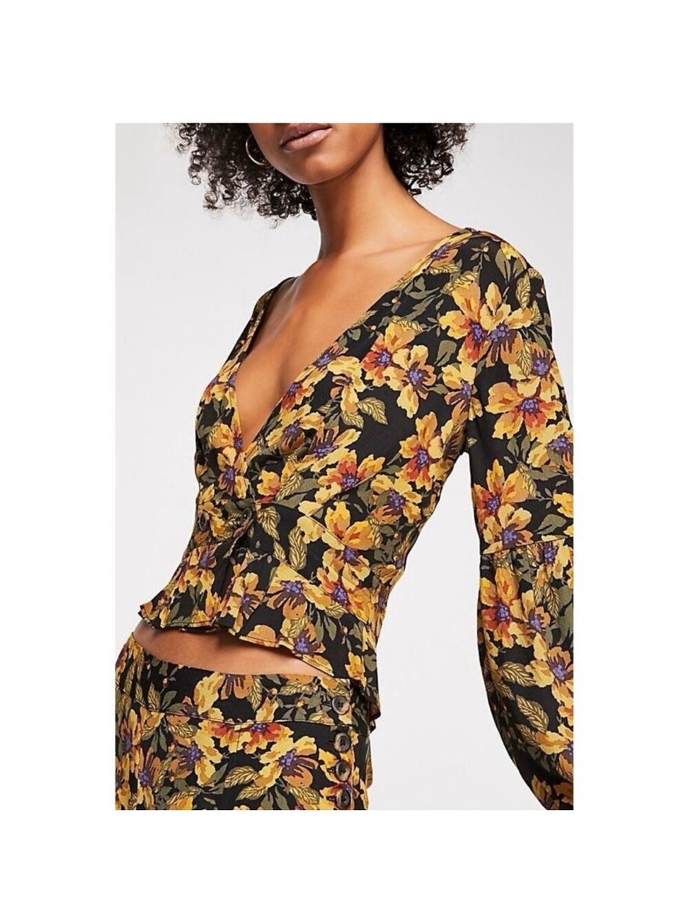 Free People Love Letter V-Neck Long Sleeve Top